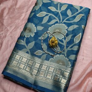Peacock Blue Floral Grace Saree