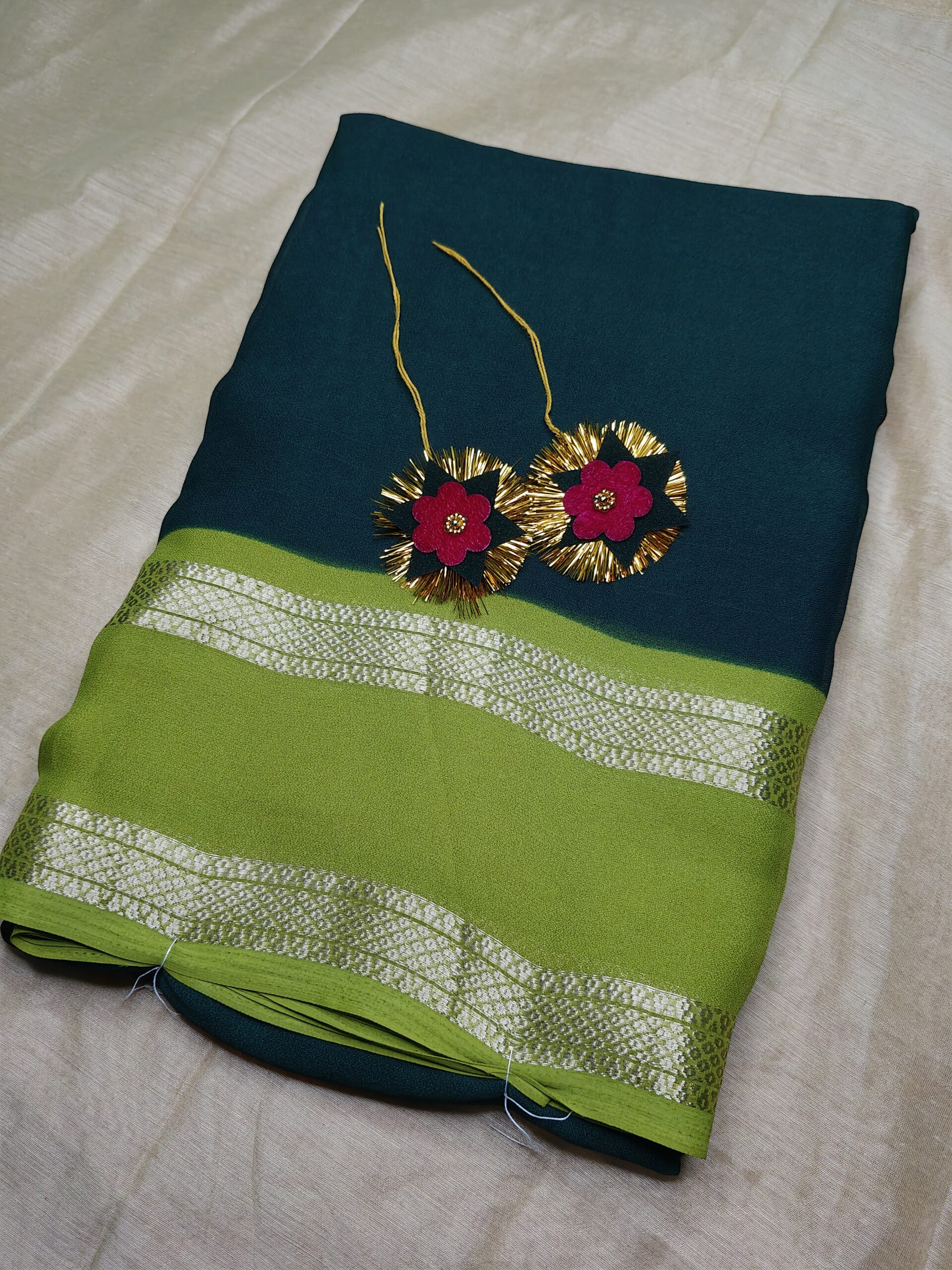 Emerald Grace Contrast Border Saree