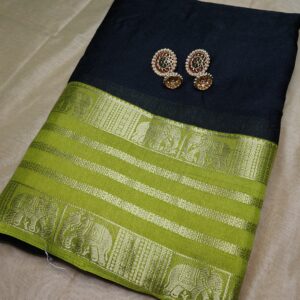 Midnight Green Heritage Border Saree