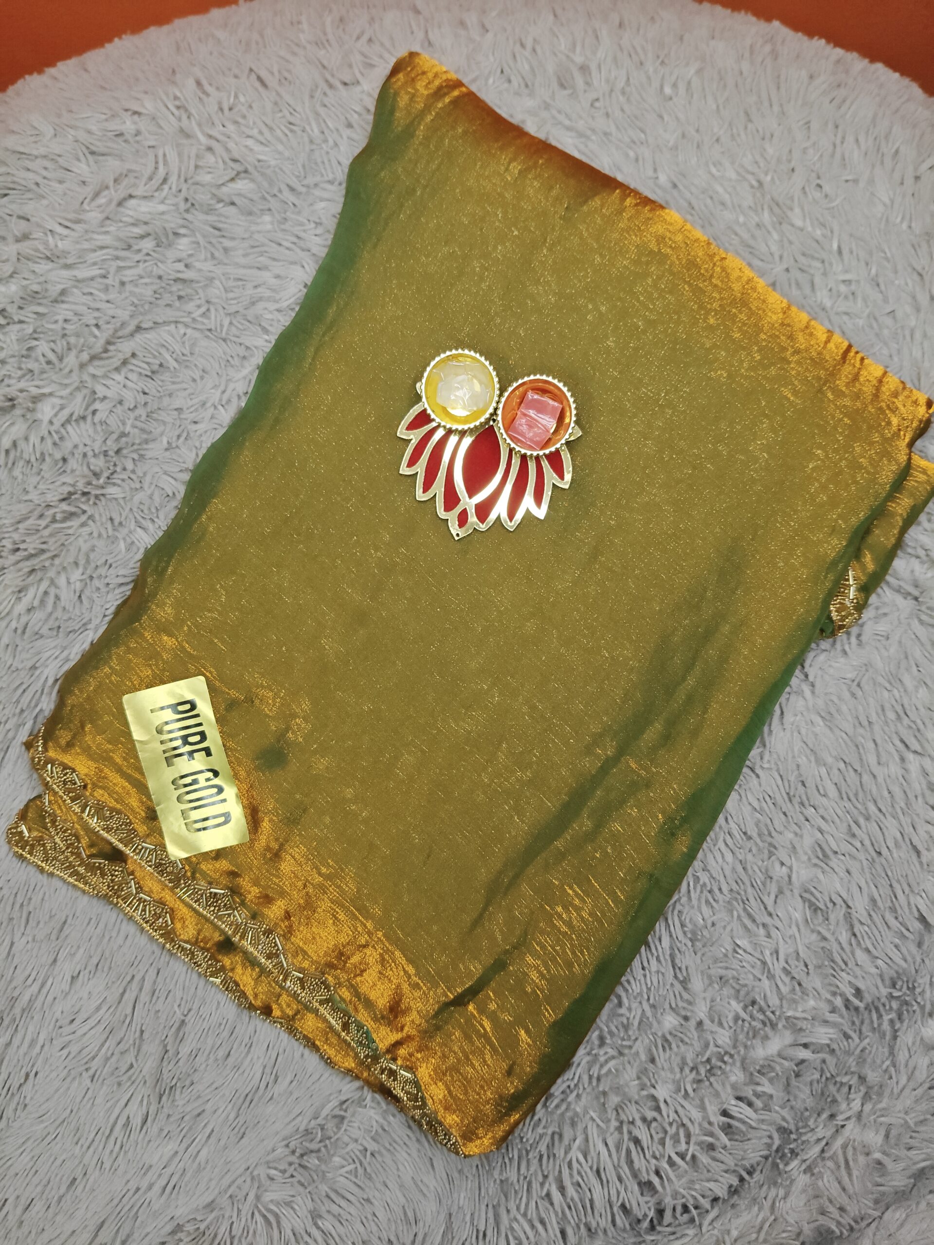 Antique Gold Tissue Elegance Saree - Image 3