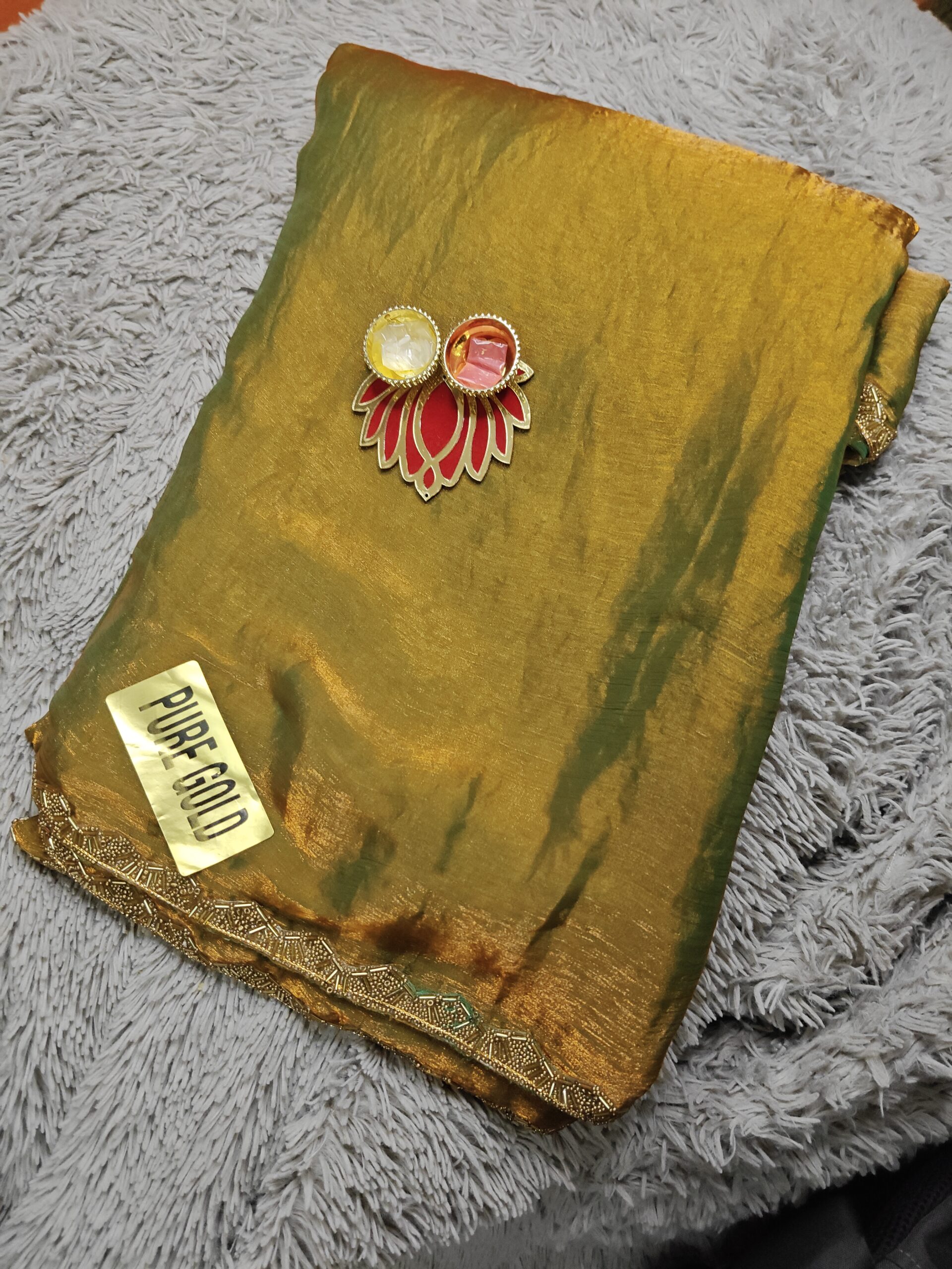 Antique Gold Tissue Elegance Saree - Image 2