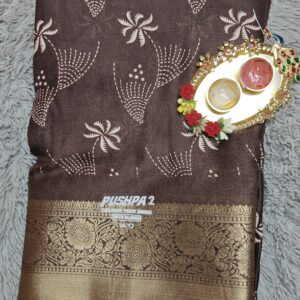Mocha Palm Elegance Chiffon Silk Saree