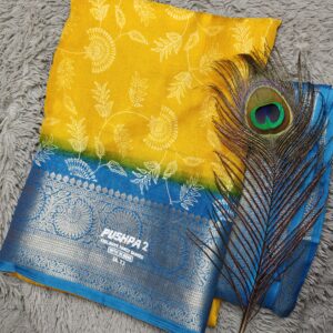 Mustard Blue Floral Harmony Chiffon Silk Saree