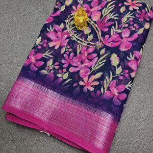 Midnight Bloom Digital Silk Saree