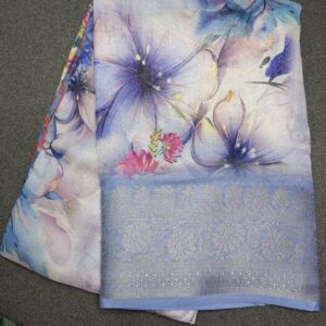 Blue Mist Floral Zari Border Saree