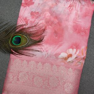 Rose Blush Floral Zari Border Saree