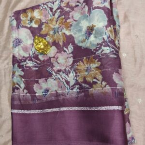 Plum Bloom Floral Zari Accent Saree