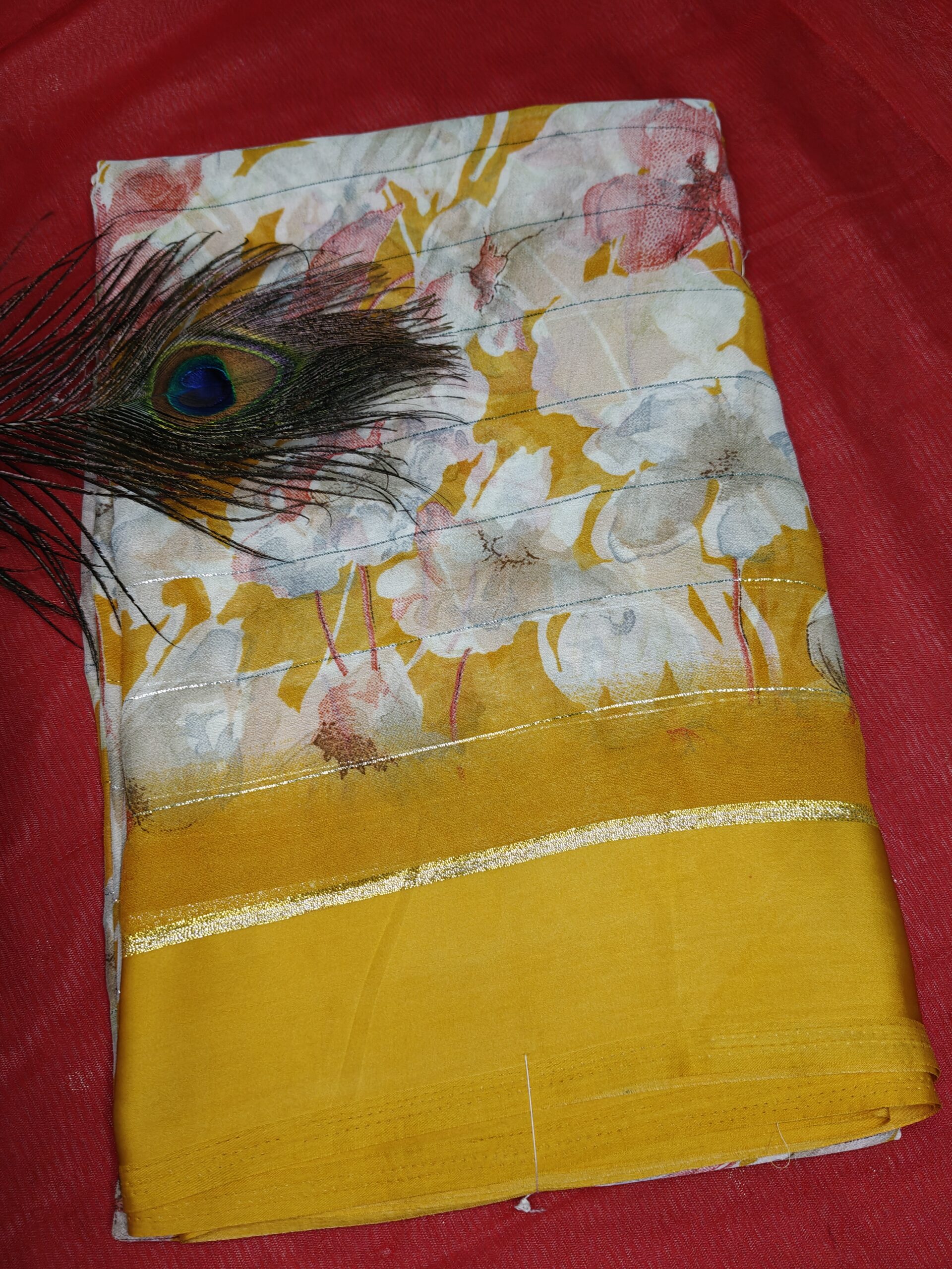 Mustard Glow Floral Zari Border Saree