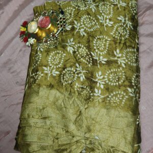 Olive Aakar Crushed Printed Saree