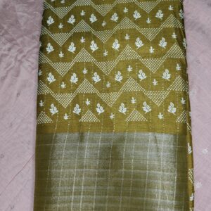 Olive Leaf Handblock Cotton Silk Saree