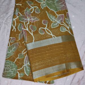 Mustard Garden Floral Cotton Silk Saree