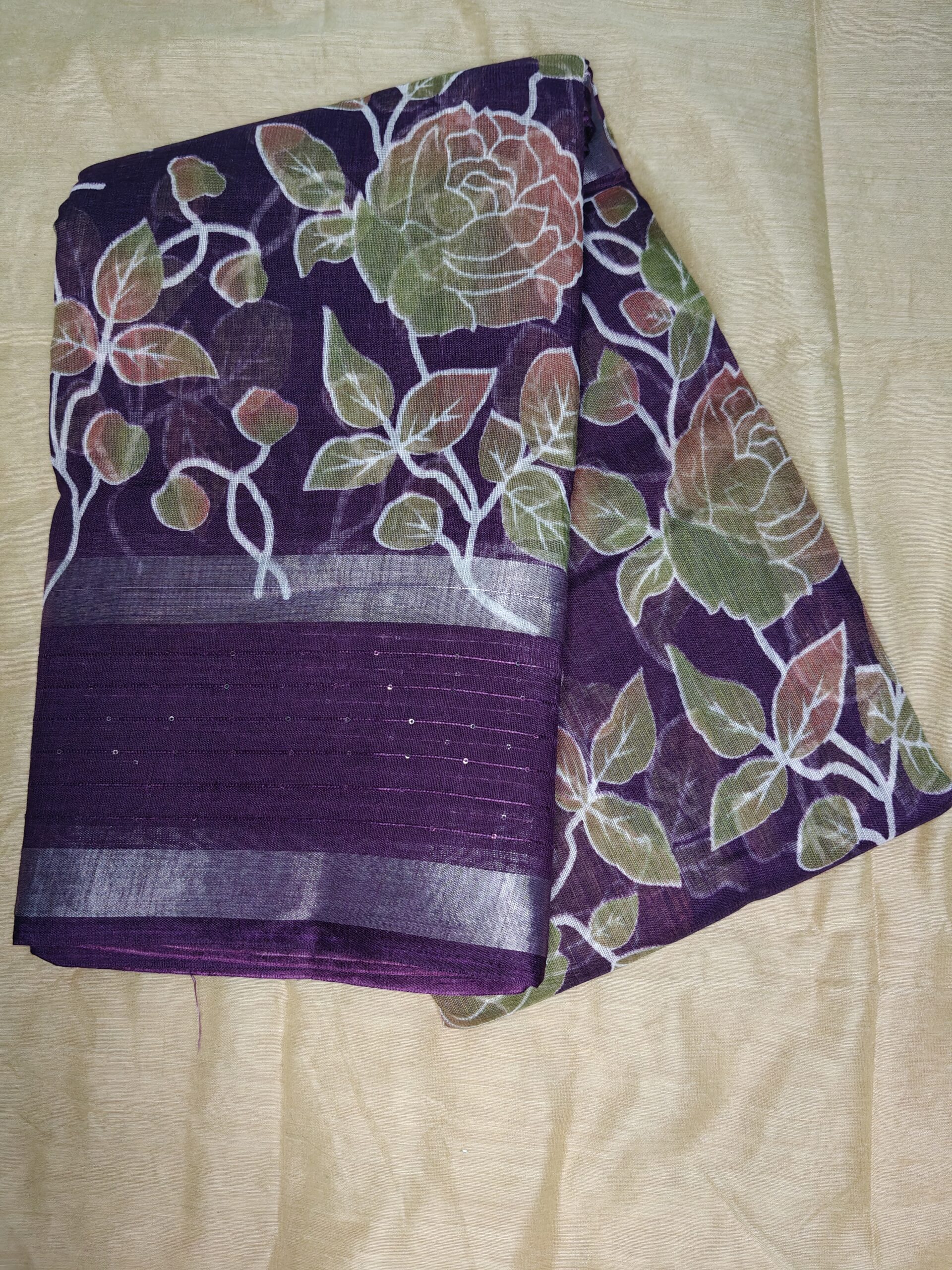 Plum Garden Floral Cotton Silk Saree - Image 2