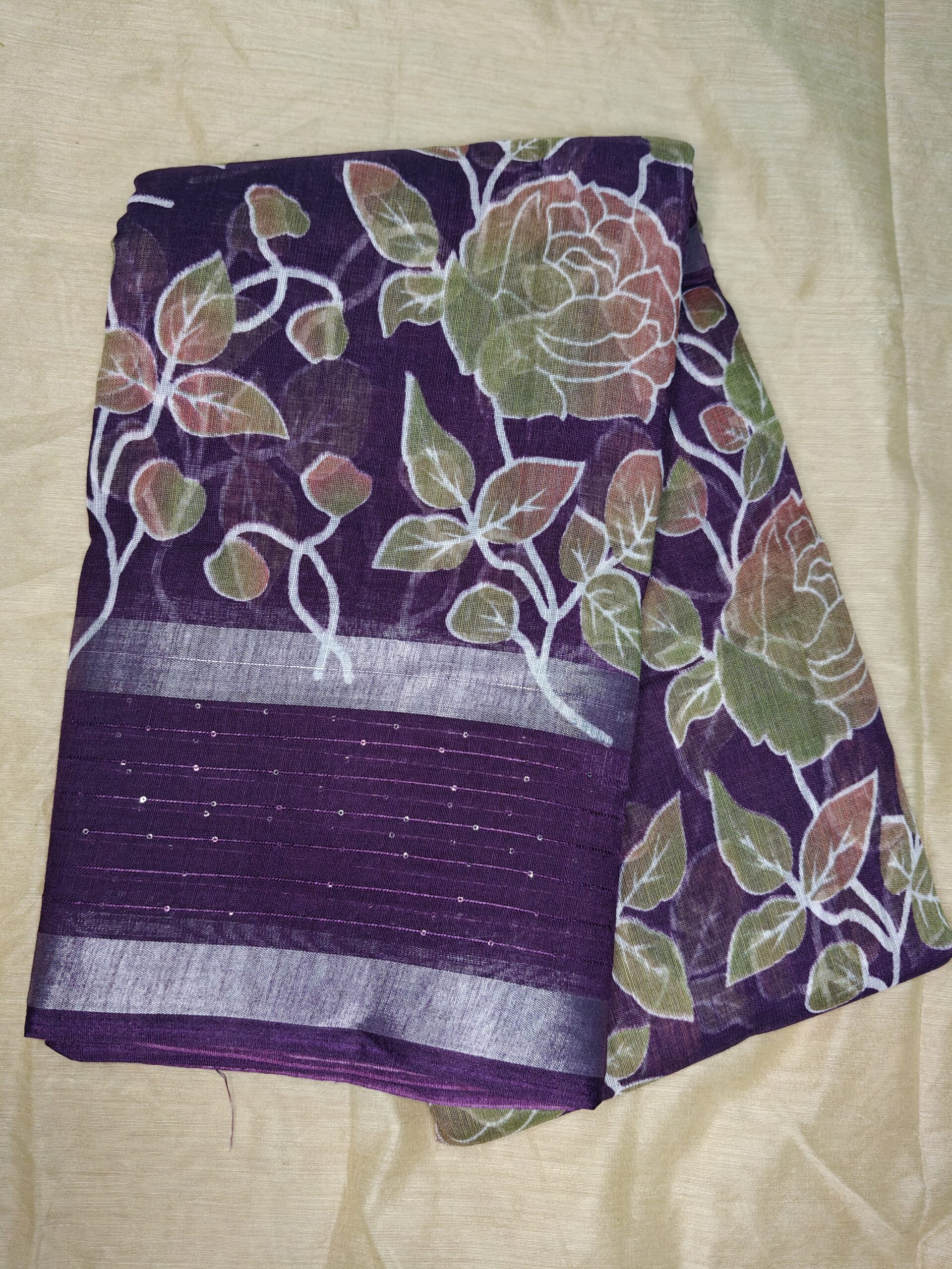 Plum Garden Floral Cotton Silk Saree