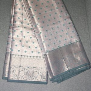 Silver Mist Banarasi Soft Silk Saree with Teal Butta