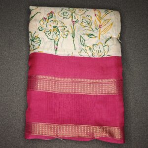 Floral Ivory & Rani Pink Soft Silk Printed Saree