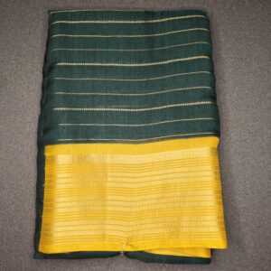Emerald Green & Mustard Yellow Soft Silk Saree with Zari Stripes