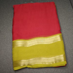 Red & Mustard Yellow Zari Border Silk Saree