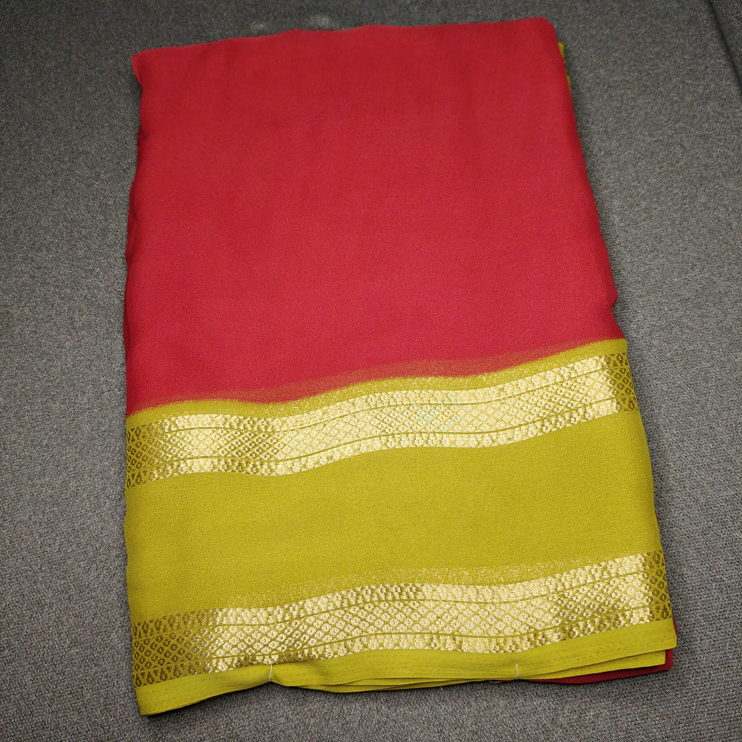 Red & Mustard Yellow Zari Border Silk Saree