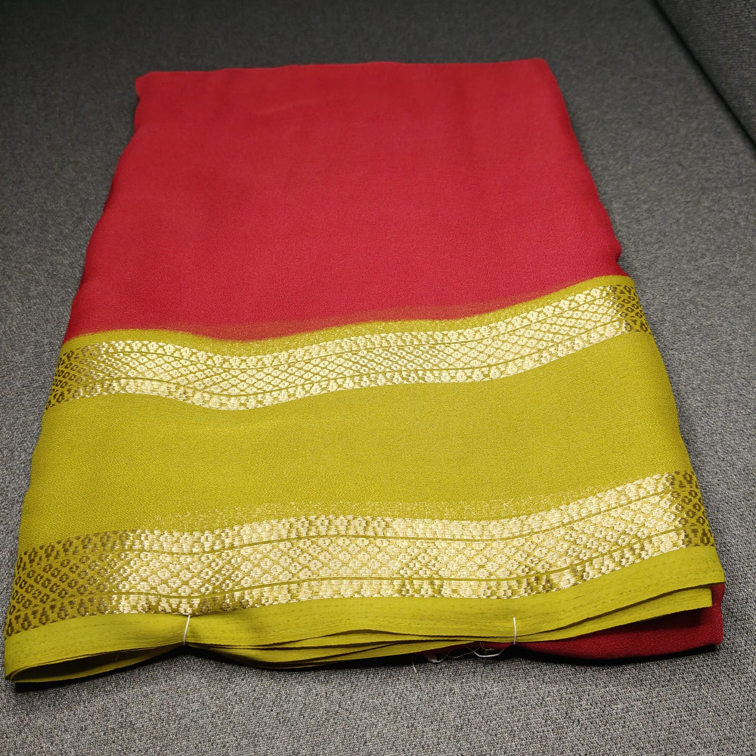 Red & Mustard Yellow Zari Border Silk Saree - Image 3