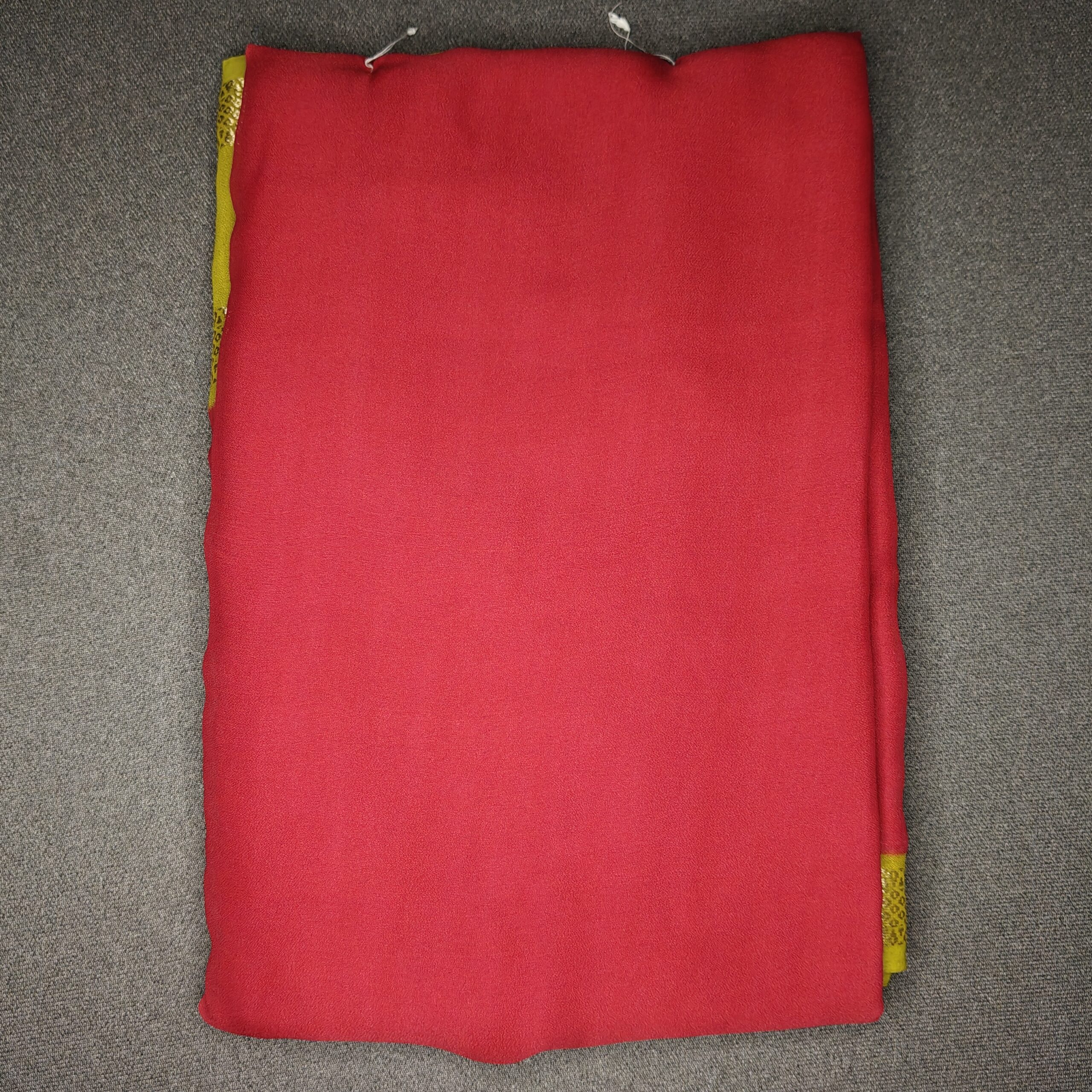 Red & Mustard Yellow Zari Border Silk Saree - Image 2